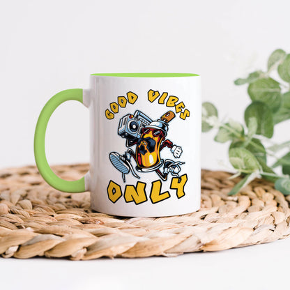 Good vibes only design Light Green Handle 330 ml Coffee Mug