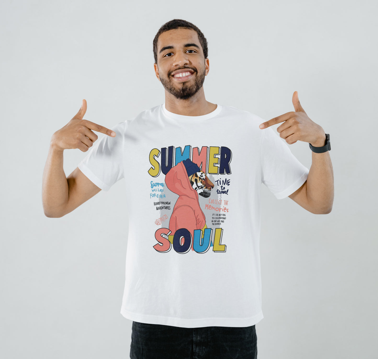 Hand drawn cool tiger illustration vector Printed White Round Neck Polyester T Shirt for Mens and woman's