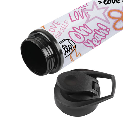 Fashion abstract seamless pattern with graffiti words Printed Eagle Shape Water Bottle 750 ml For Gym, Yoga, Kids, Boys, Girls, Brother, Sister, Babies, Baby, Workout, Adults