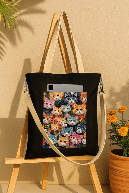 Cat Women's Girls Cross Body Sling Bag with Extra Front Pocket, College Bag for Girls, Tote Bag for Shopping,Travel