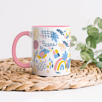 Hand drawn abstract element pattern Light Pink Handle 330 ml Coffee Mug
