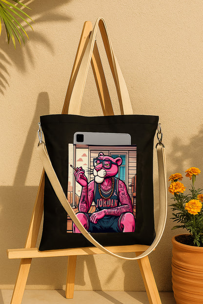 Pink panther Printed Women's Girls Cross Body Sling Bag with Extra Front Pocket, College Bag for Girls, Tote Bag for Shopping,Travel