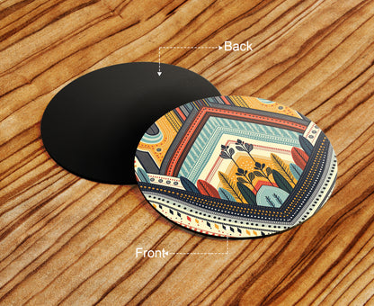 Boho Art Design Full Black 330 ml Coffee Mug with Coaster