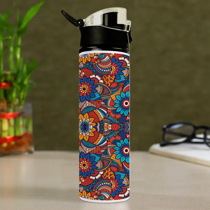 Hand drawn floral elements colorful ethnic seamless pattern Printed Flip Flop Water Bottle 750 ml For Gym, Yoga, Kids, Boys, Girls, Brother, Sister, Babies, Baby, Workout, Adults