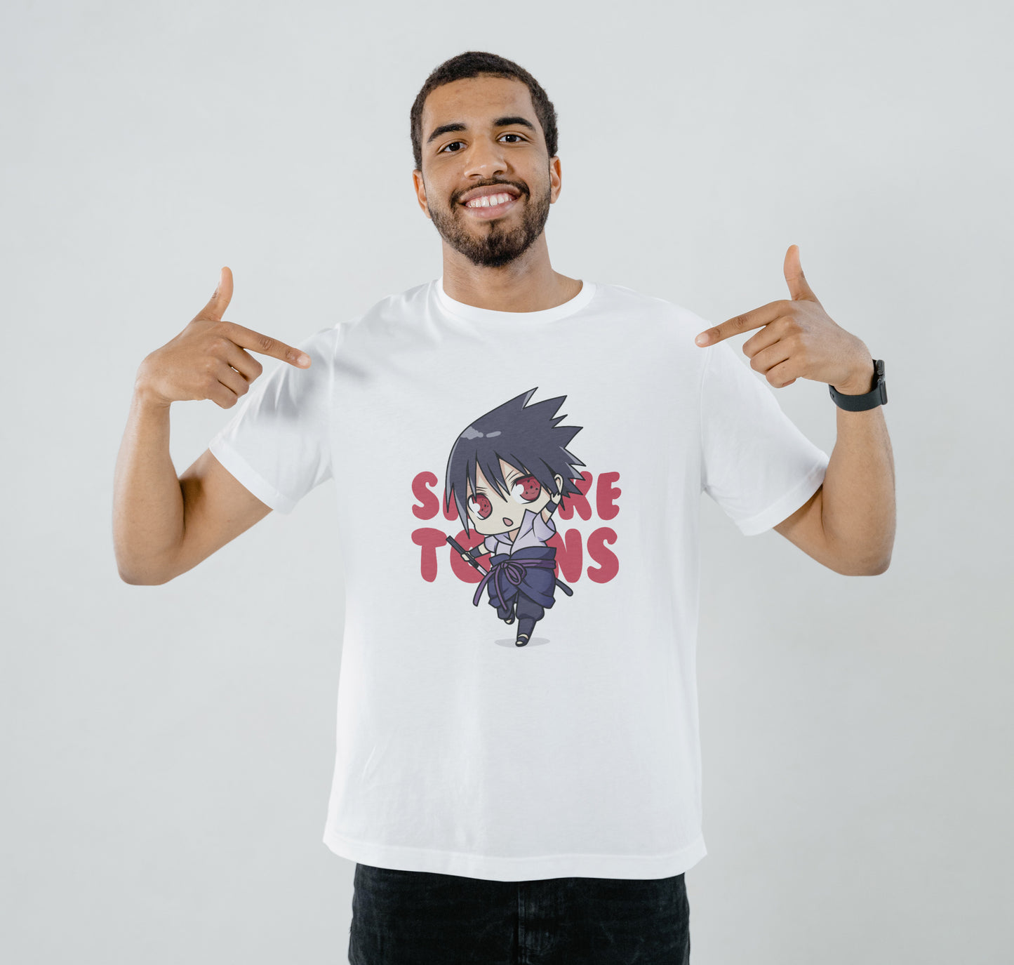 Cute sasuke illustration icon vector flat cartoon style Printed White Round Neck Polyester T Shirt for Mens and woman's