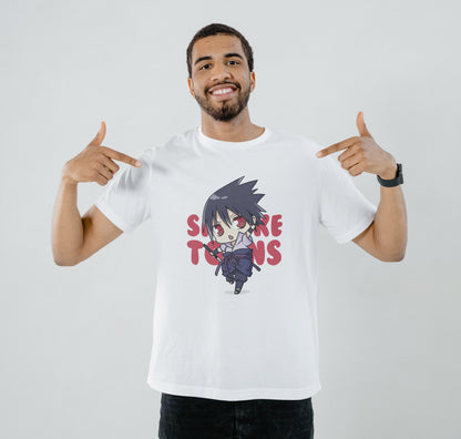 Cute sasuke illustration icon vector flat cartoon style Printed White Round Neck Polyester T Shirt for Mens and woman's