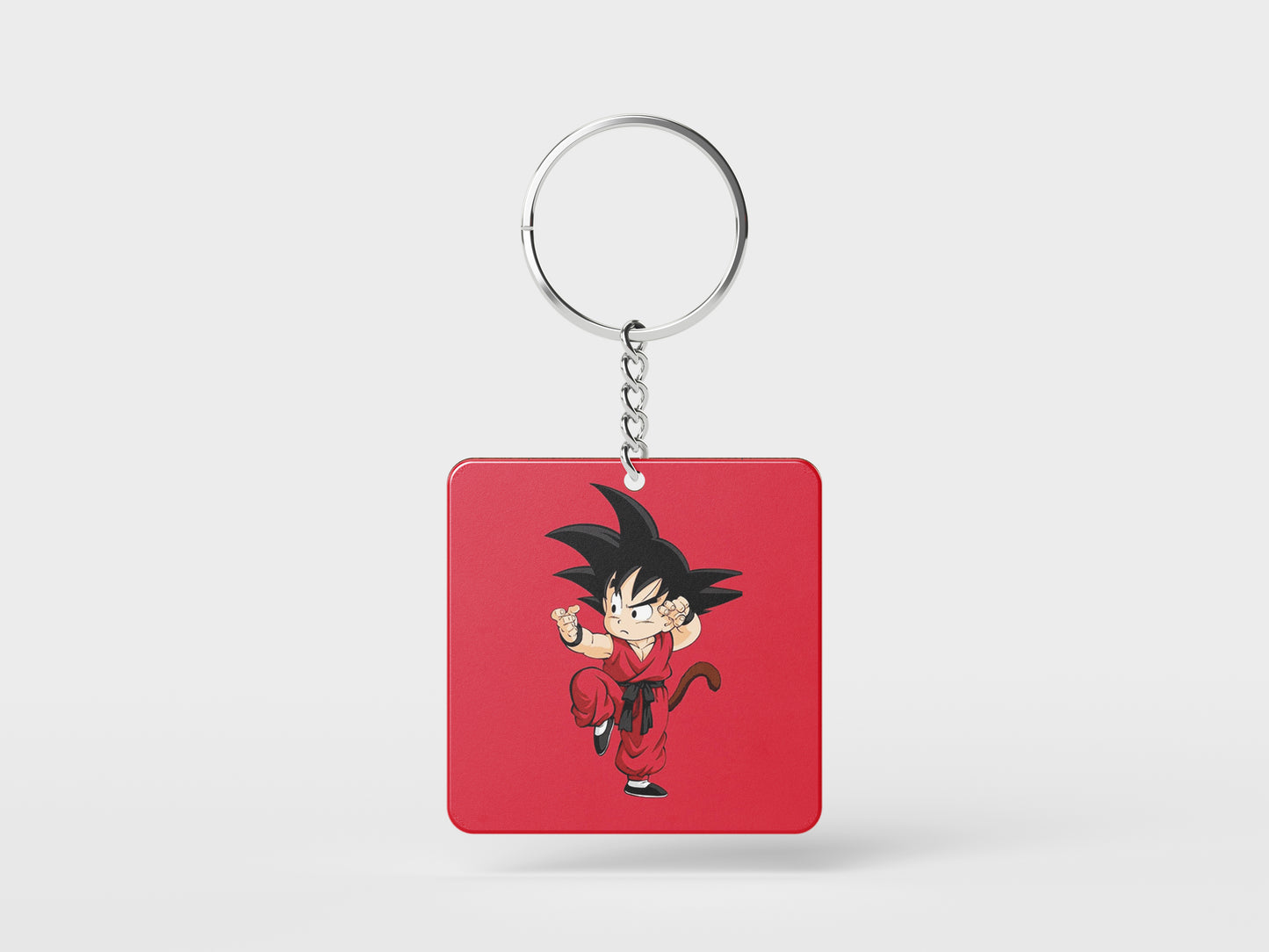 Child Goku design Printed Square Shape Wooden Keyring with Chain