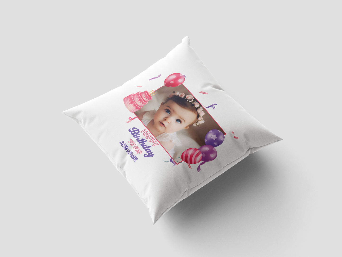 Happy Birthdays Customized Cushion Add One Photo (12x12 inch), Pack of 1