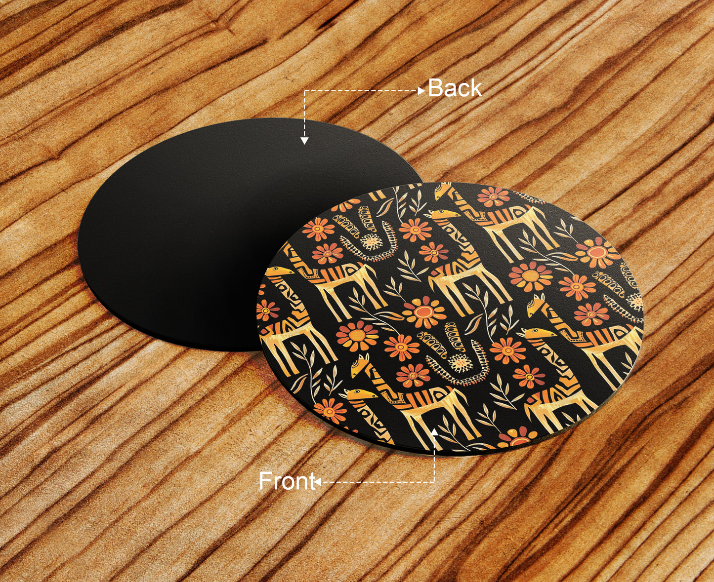 Seamless Doodle Animal Art Pattern Design Full Black 330 ml Coffee Mug with Coaster