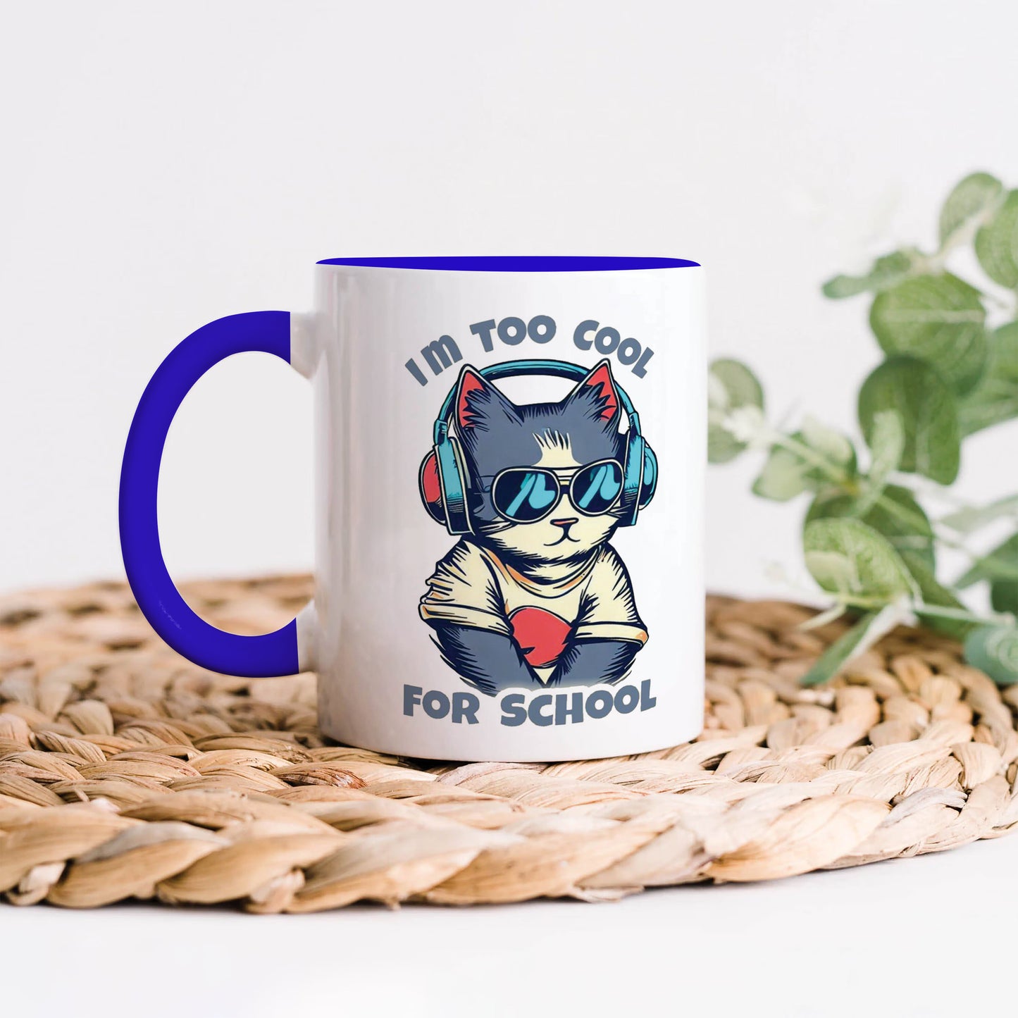 I am too cool for school design  Dark Blue Handle 330 ml Coffee Mug