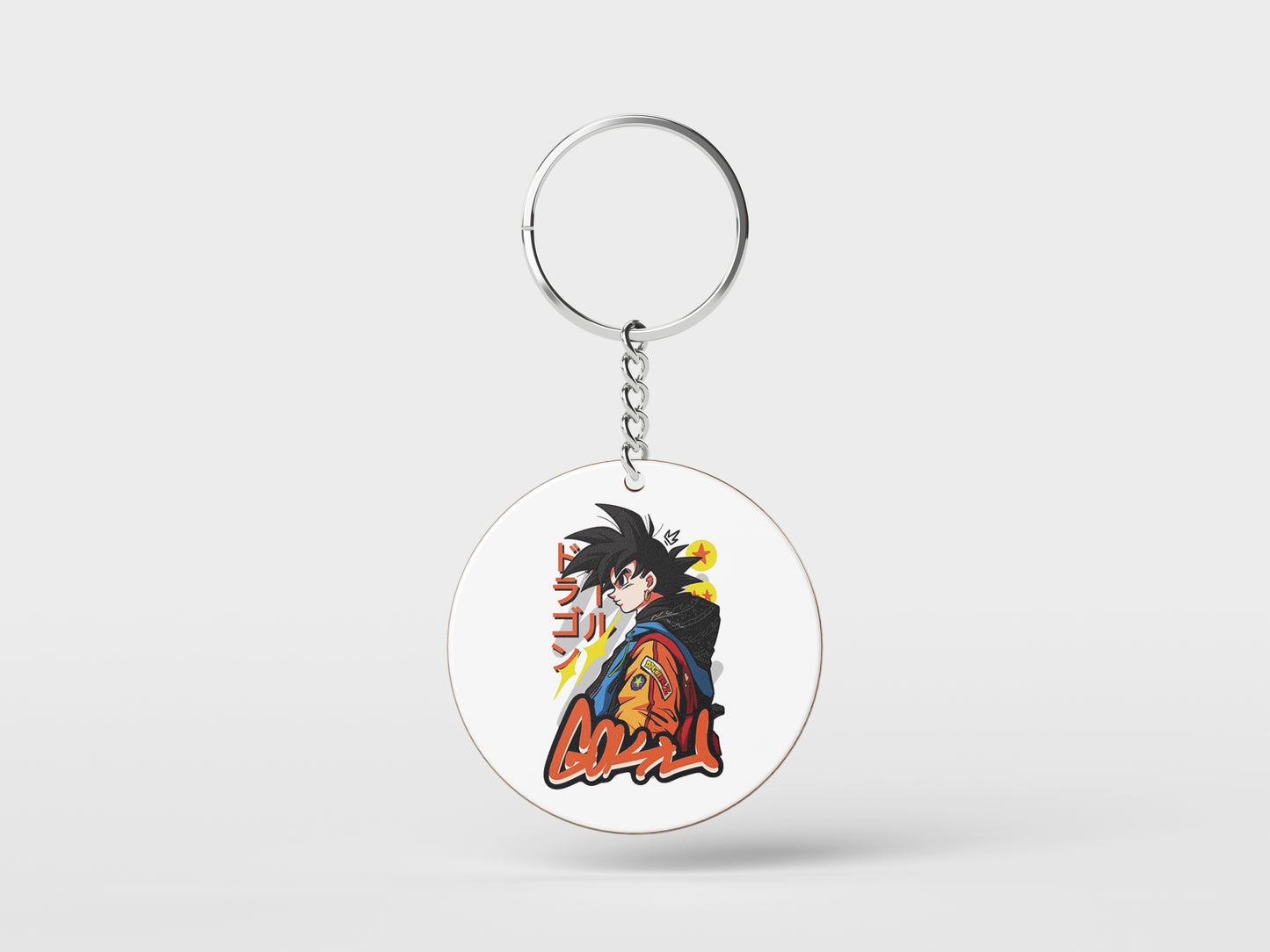 Goku streetwear Sticker Printed Circle Shape Wooden Keyring with Chain
