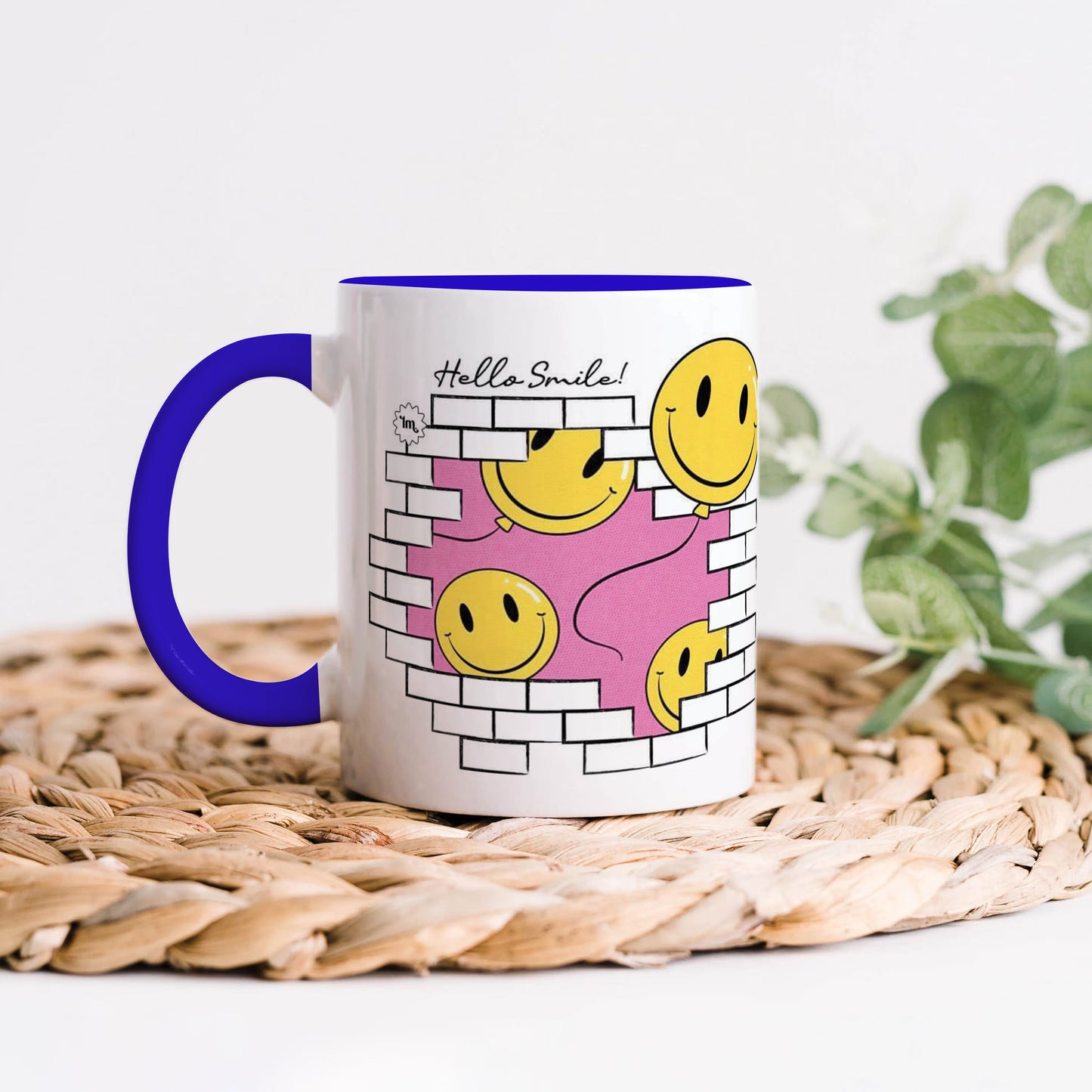 Smile design Dark Blue Handle 330 ml Coffee Mug
