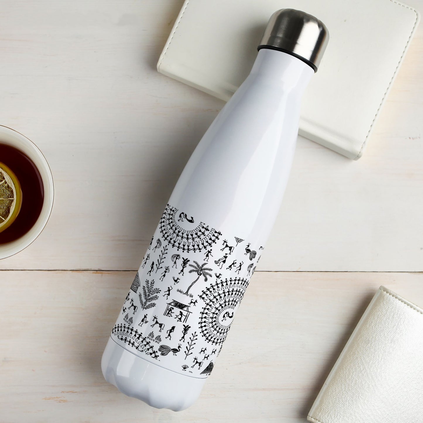 Warli painting seamless pattern Cola Bottle 500ml School Bottle, Picnic Bottle, Leak Proof