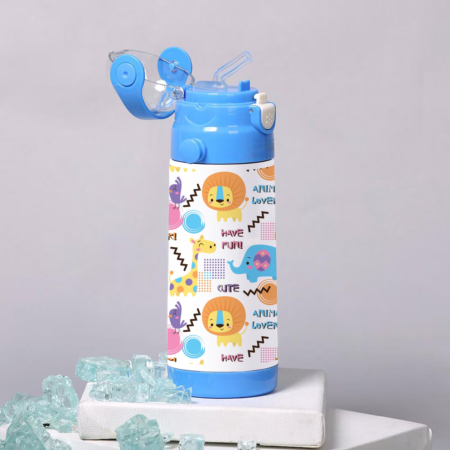 Colorful doodle animals and words pattern 500ml kids Bottle