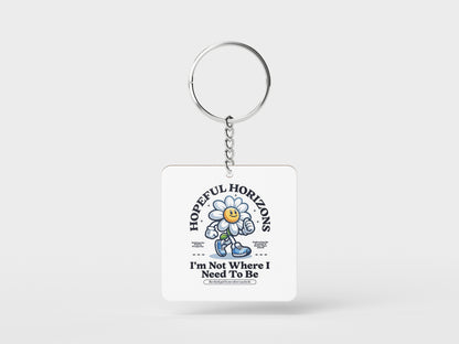 HOPEFUL HORIZON Printed Square Shape Wooden Keyring with Chain