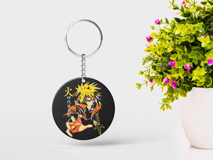 Namikaze Minato design Printed Round Circle Shape Wooden Keyring with Chain