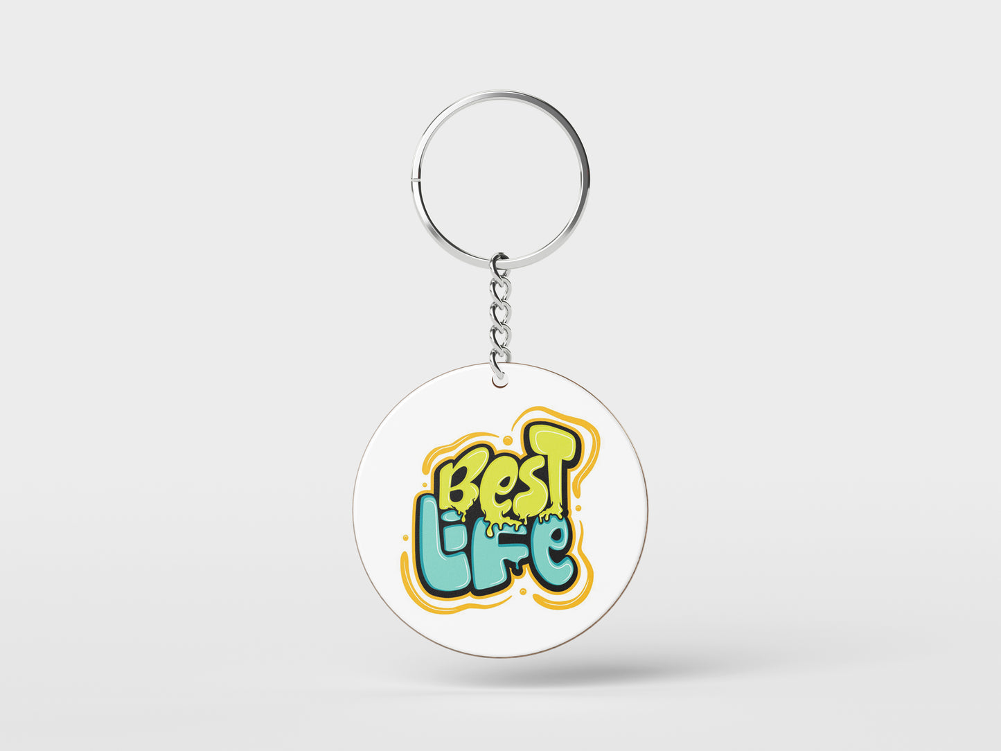 Colorful motivational typography art illustration Printed Circle Shape Wooden Keyring with Chain