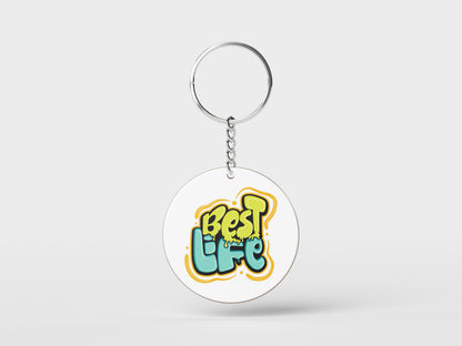 Colorful motivational typography art illustration Printed Circle Shape Wooden Keyring with Chain