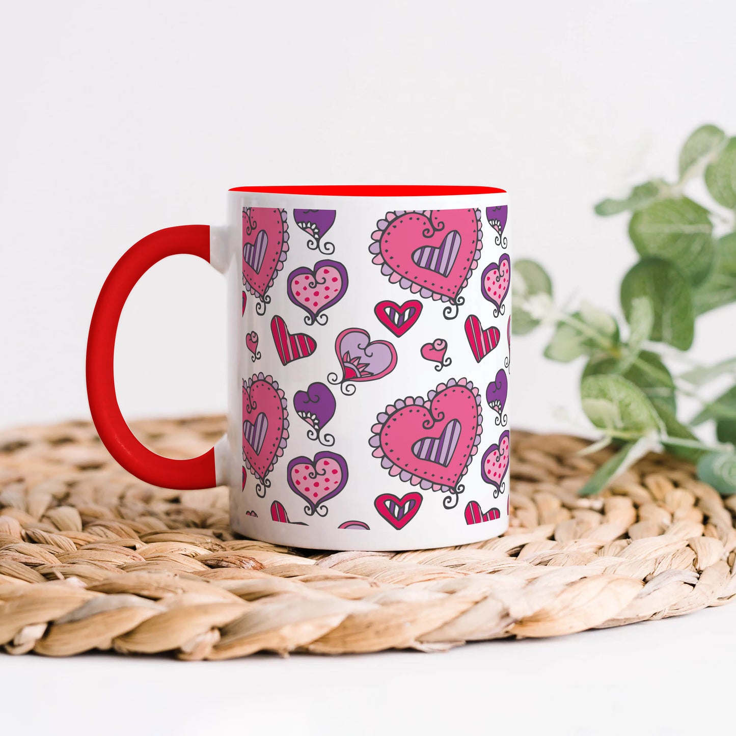 Hand drawn valentines day pattern design Red Handle 330 ml Coffee Mug