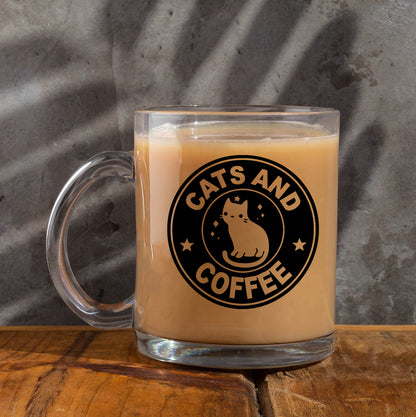 cats and coffee Printed Glass Mug