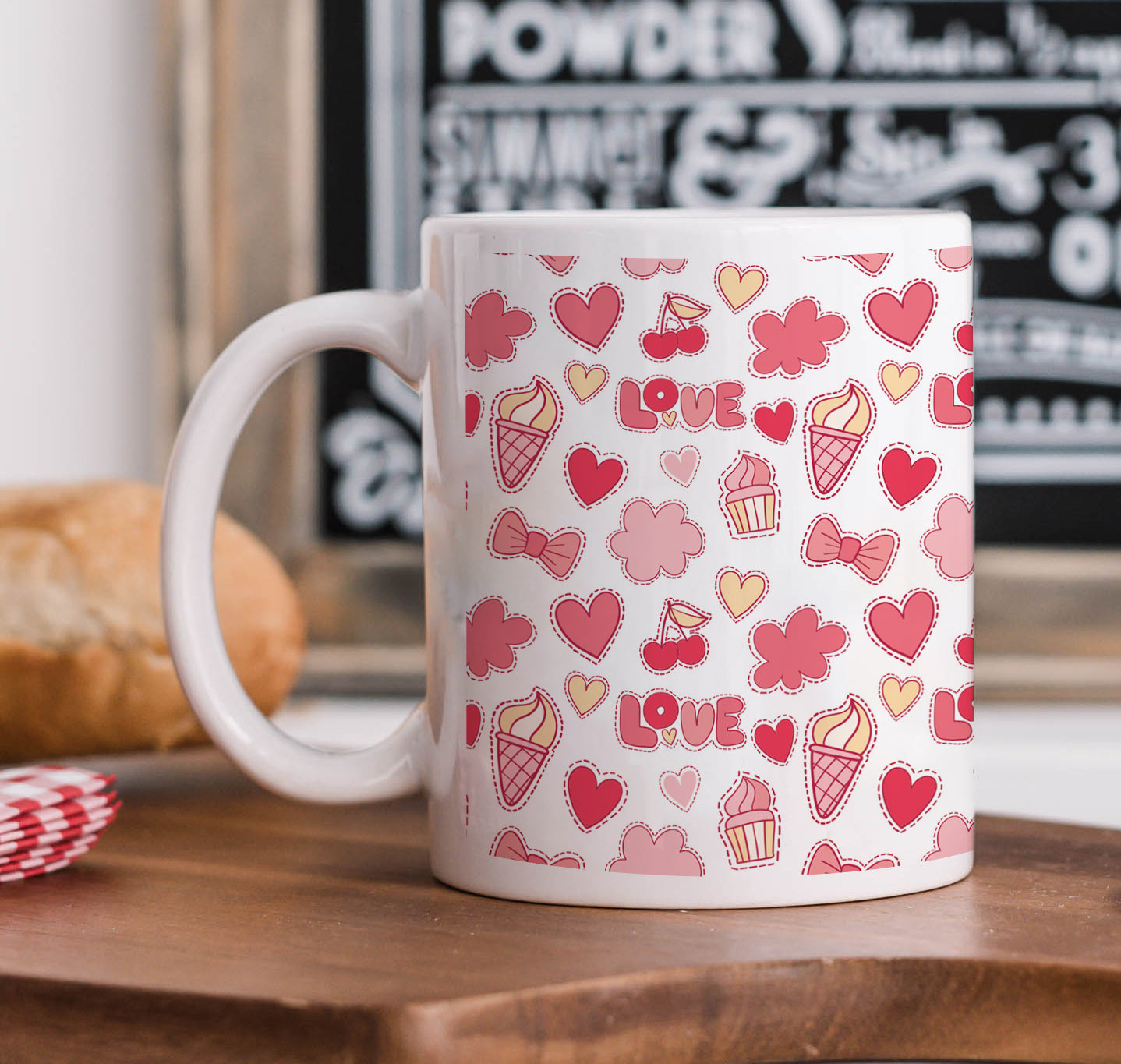 Retro pattern of decorative love elements design White 330 ml Coffee Mug