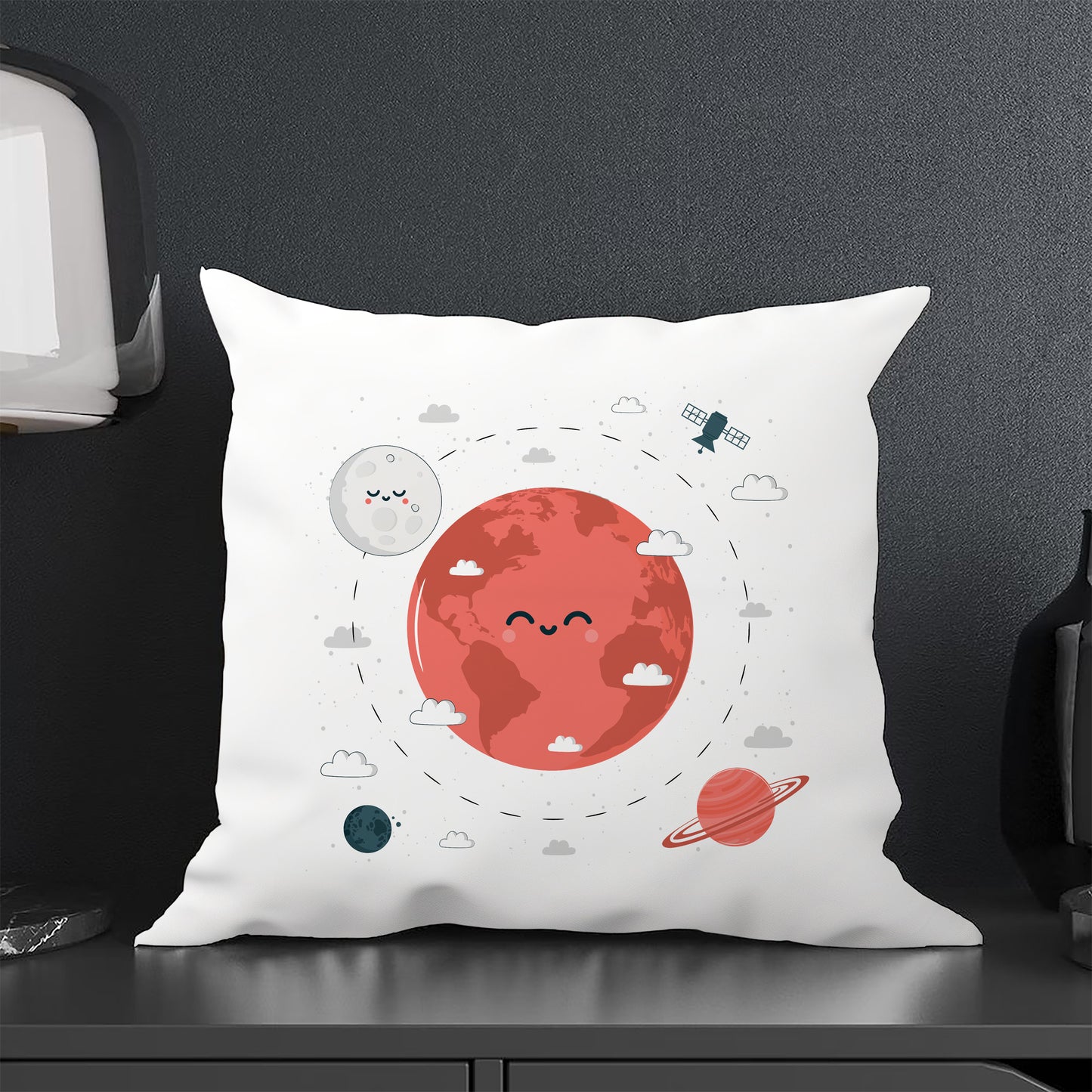 Earth and Moon illustration Art Design Cushion (12x12 inches) Pack of 1