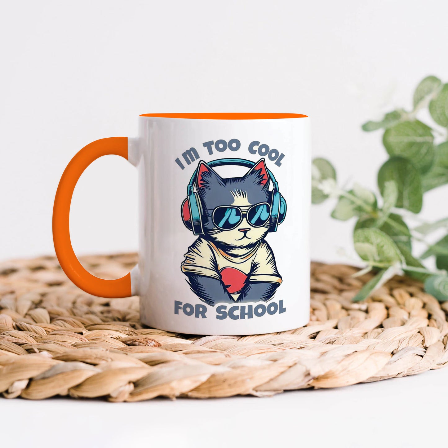 I Am too cool for school design Orange Handle 330 ml Coffee Mug