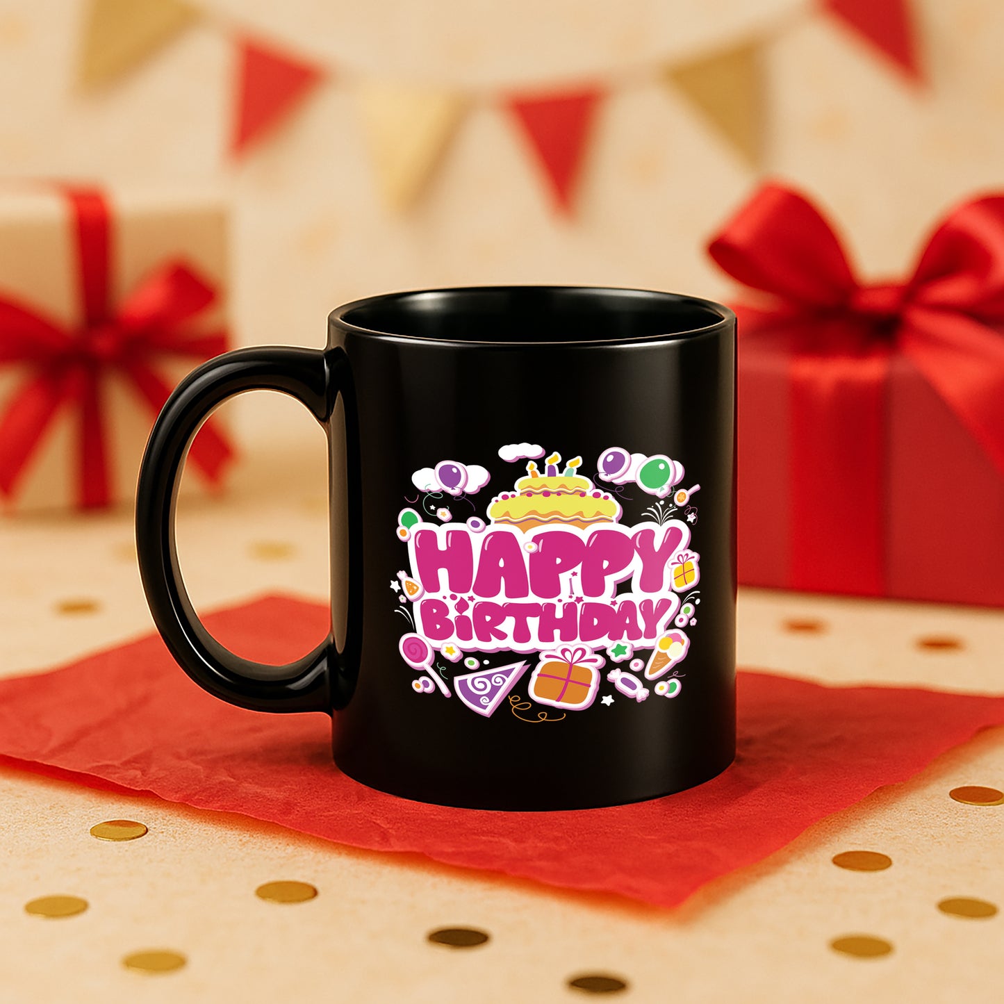 Happy Birthday 330 ml Black Coffee Mug (Pack of 1)