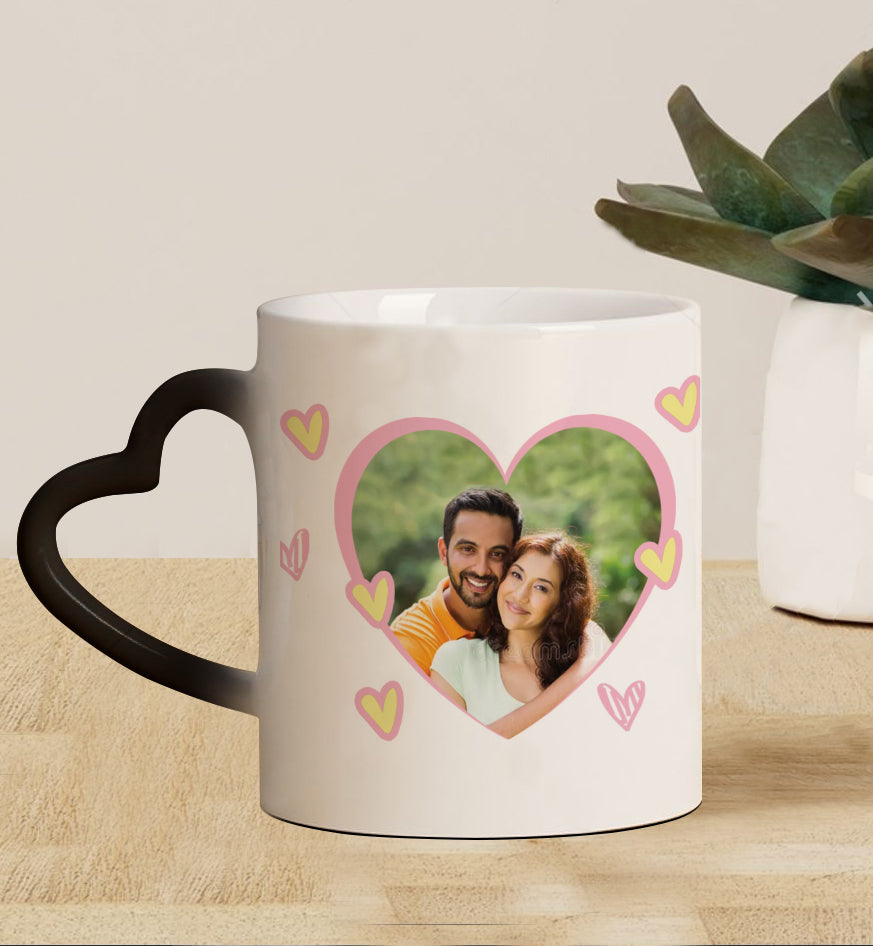 Couple Customized Add Two Photos Magic Heart Handle 330 ml Coffee Mug
