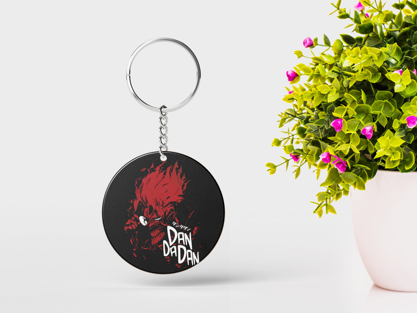 Red Rage Dandadan Printed Round Circle Shape Wooden Keyring with Chain