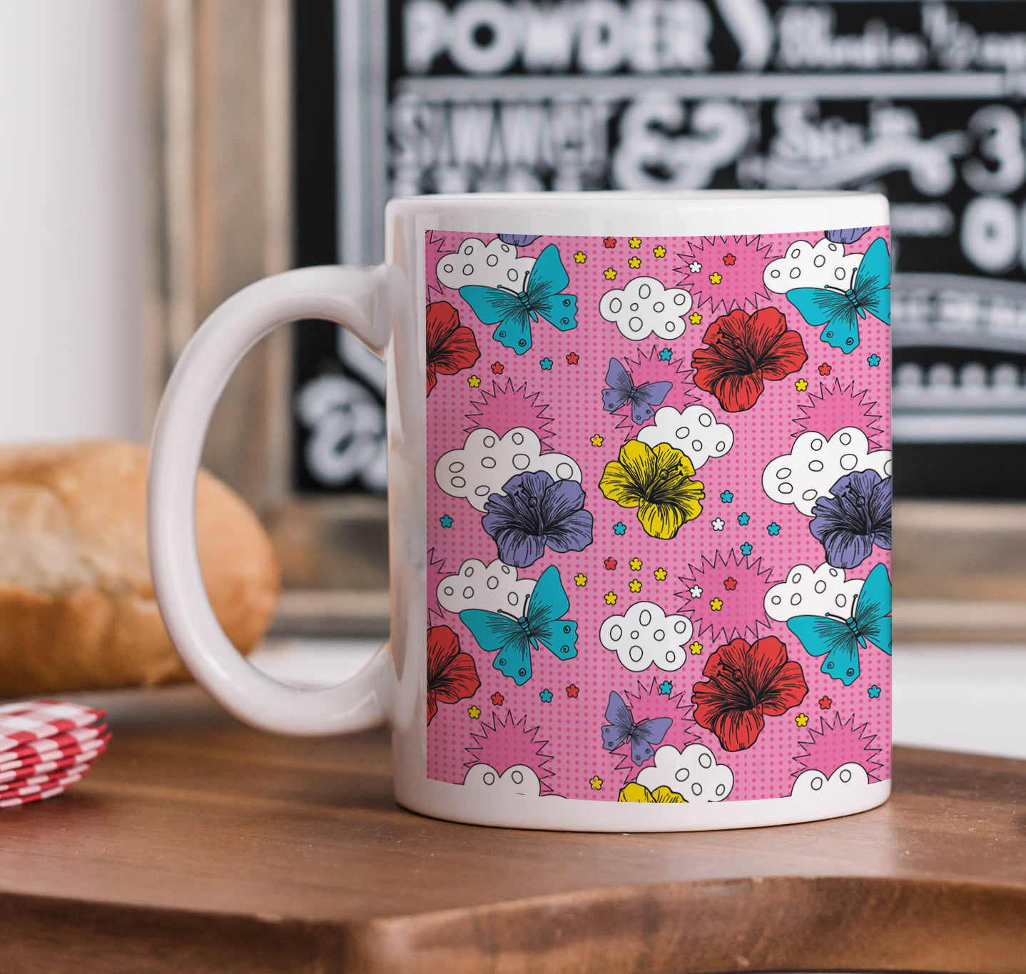 Hand Drawn Kitschy Pattern Mug and Keychain Combo 330 ml Coffee Mug