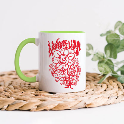 Flaming Bloom Edgy Art Mug Light Green Handle 330 ml Coffee Mug