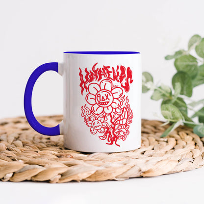 Flaming Bloom: Edgy Art Dark Blue Handle 330 ml Coffee Mug
