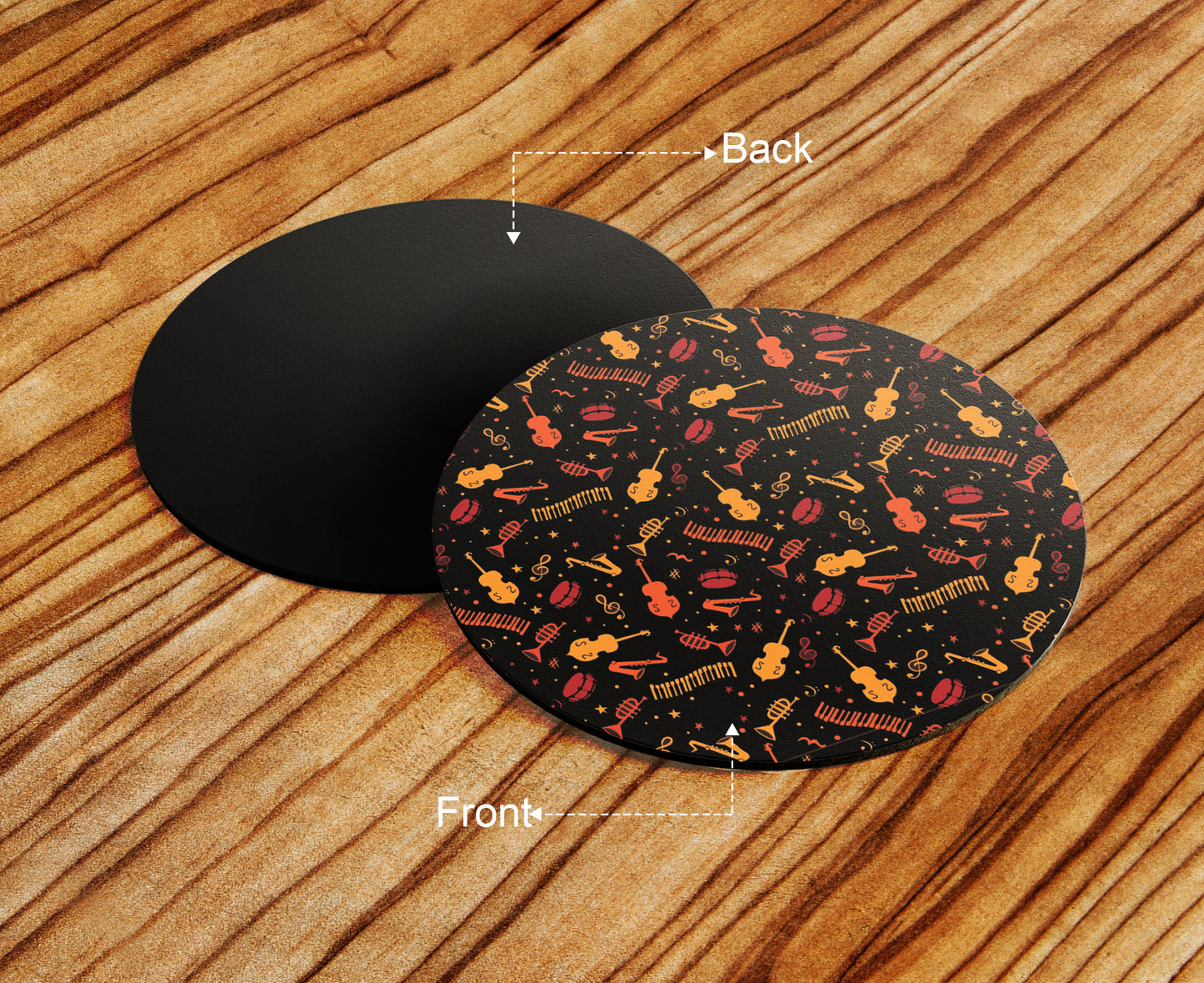 Music Instruments Pattern Design Full Black 330 ml Coffee Mug with Coaster