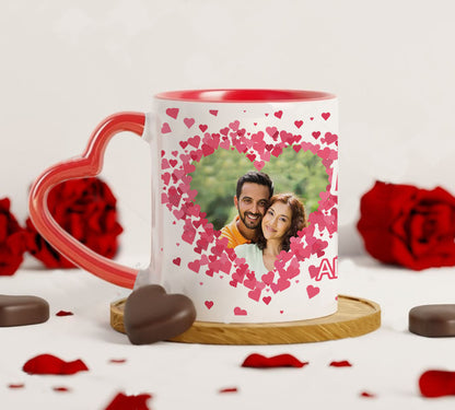 Couple Personalized Add Two Photos Red Heart Handle 330 ml Coffee Mug