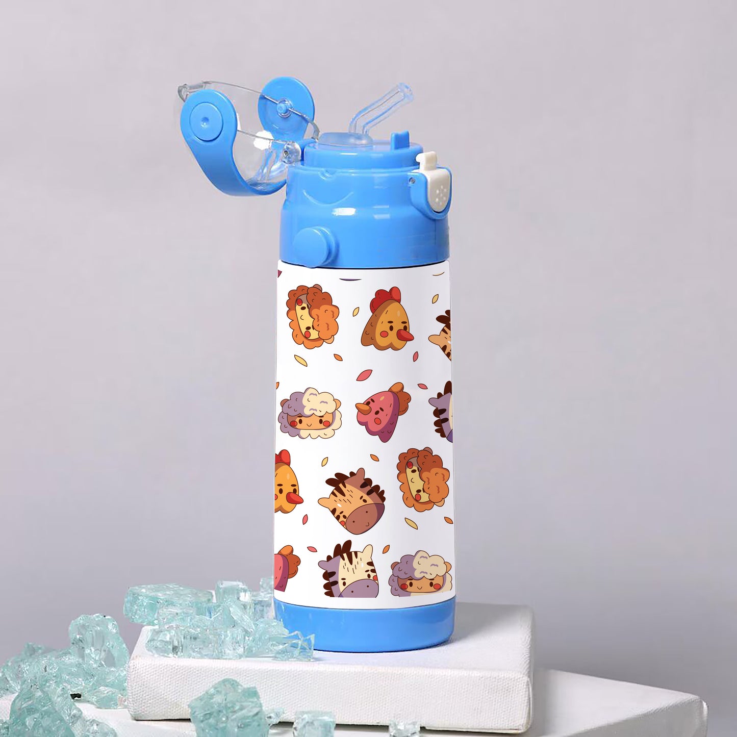 Hand drawn childlike animals and birds pattern 500ml kids Bottle