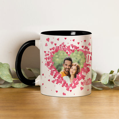Couple Personalized Add Two Photos Black Handle 330 ml Coffee Mug