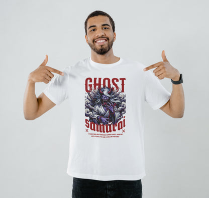 Ghost Samurai Printed White Round Neck Polyester T Shirt for Mens and woman's