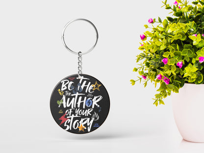 Be The Rizz Author of Your Story Printed Round Circle Shape Wooden Keyring with Chain