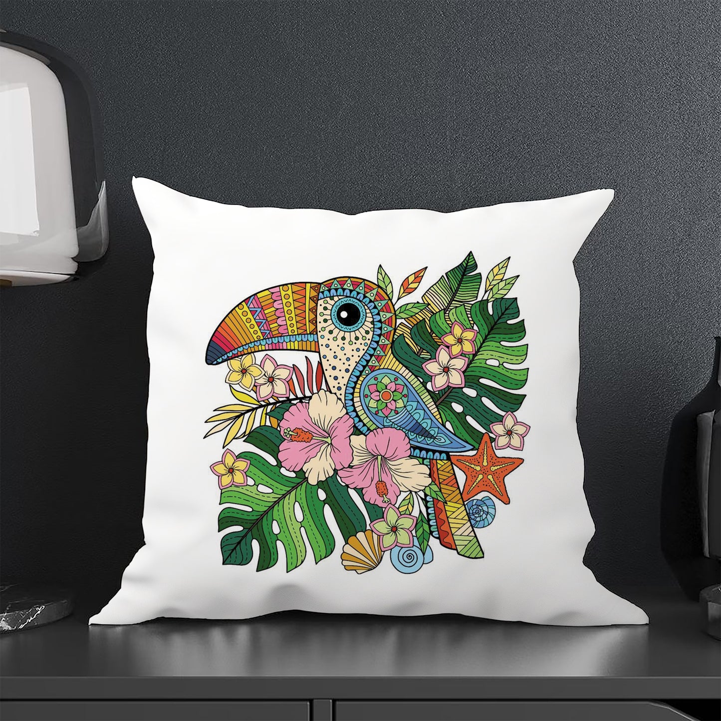 Colorful Mandala Toucan Art Cushion (12x12 inches) Pack of 1