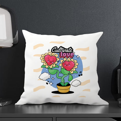 Hand Drawn Flowers Love Cartoon illustration Design Cushion (12x12 inches) Pack of 1