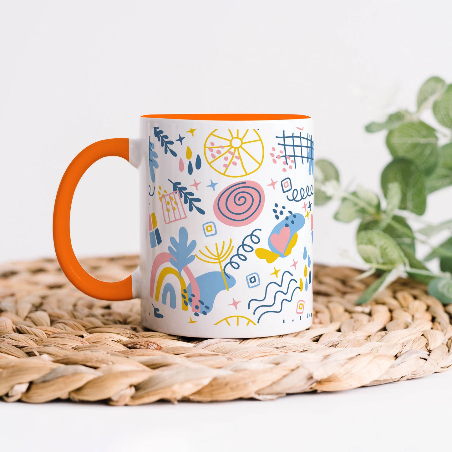 Hand drawn abstract element pattern Orange Handle 330 ml Coffee Mug