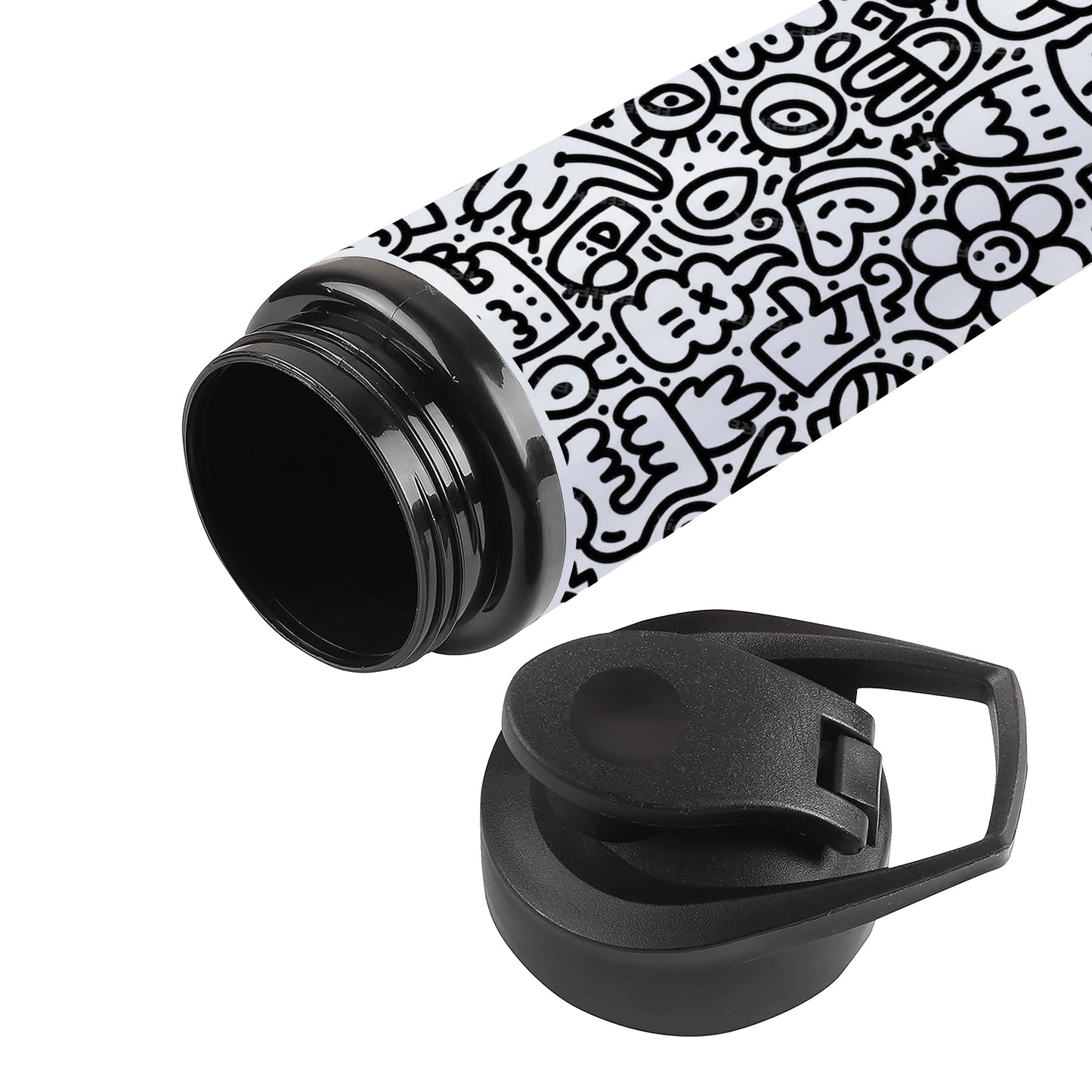Black in white doodle art Printed Eagle Shape Water Bottle 750 ml For Gym, Yoga, Kids, Boys, Girls, Brother, Sister, Babies, Baby, Workout, Adults