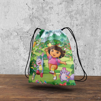 Dora The Explorer Scenery Pattern Polyester String Backpack Bags for kids for Gym, Yoga, Tuition ,Beach Bag for 4-10 year boys and girls