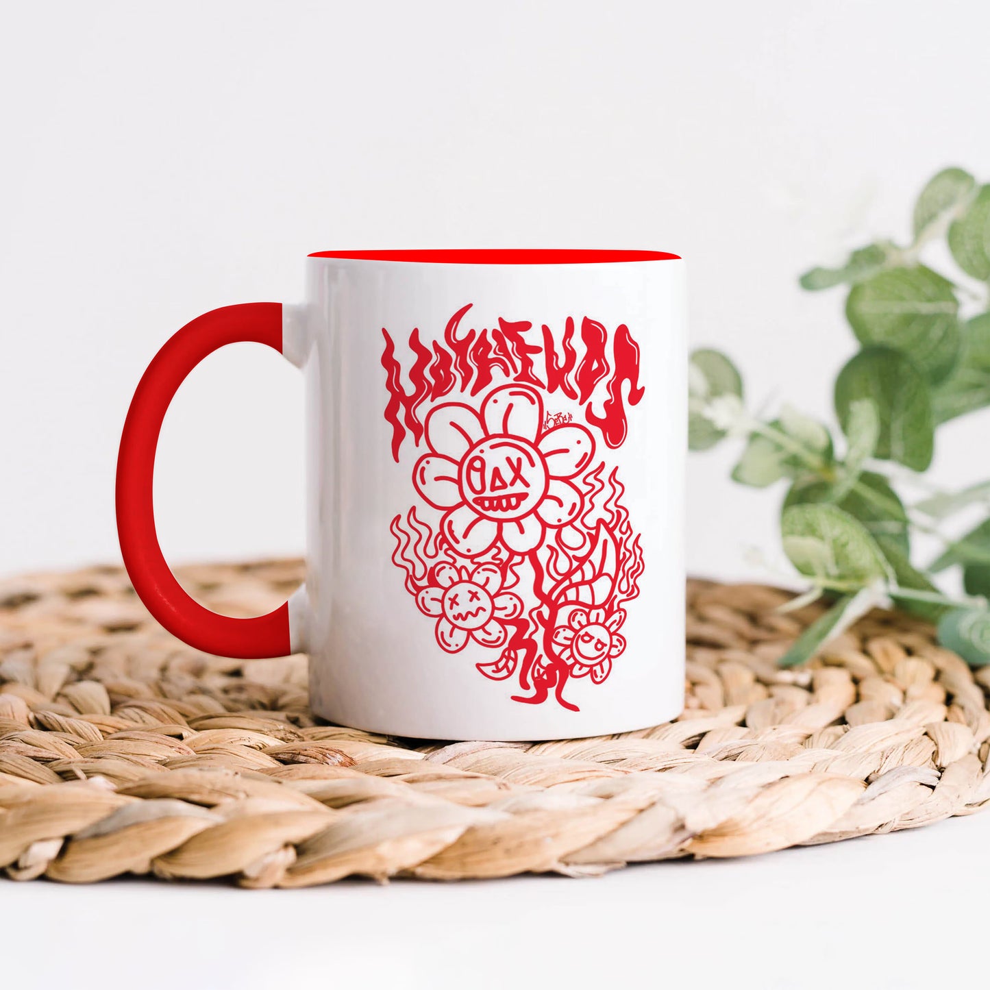 Flaming Bloom Edgy Art Mug Red Handle 330 ml Coffee Mug