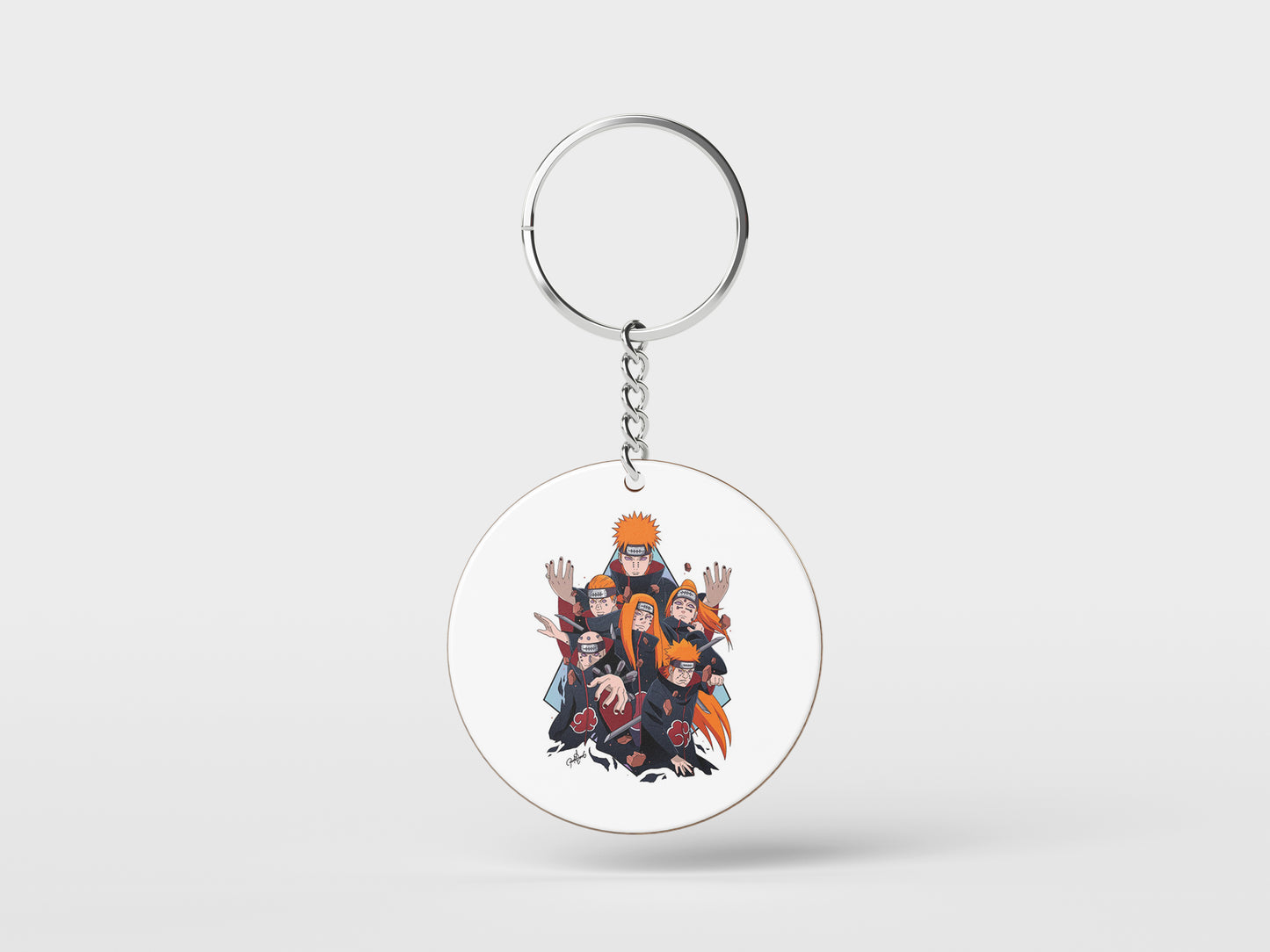 Six Paths of Pain Printed Circle Shape Wooden Keyring with Chain