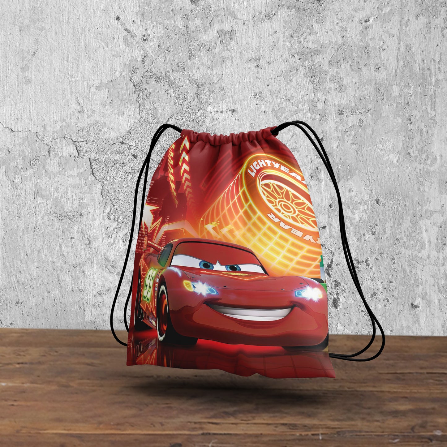 Lightning McQueen Car Pattern Polyester String Backpack Bags for kids for Gym, Yoga, Tuition ,Beach Bag for 4-10 year boys and girls