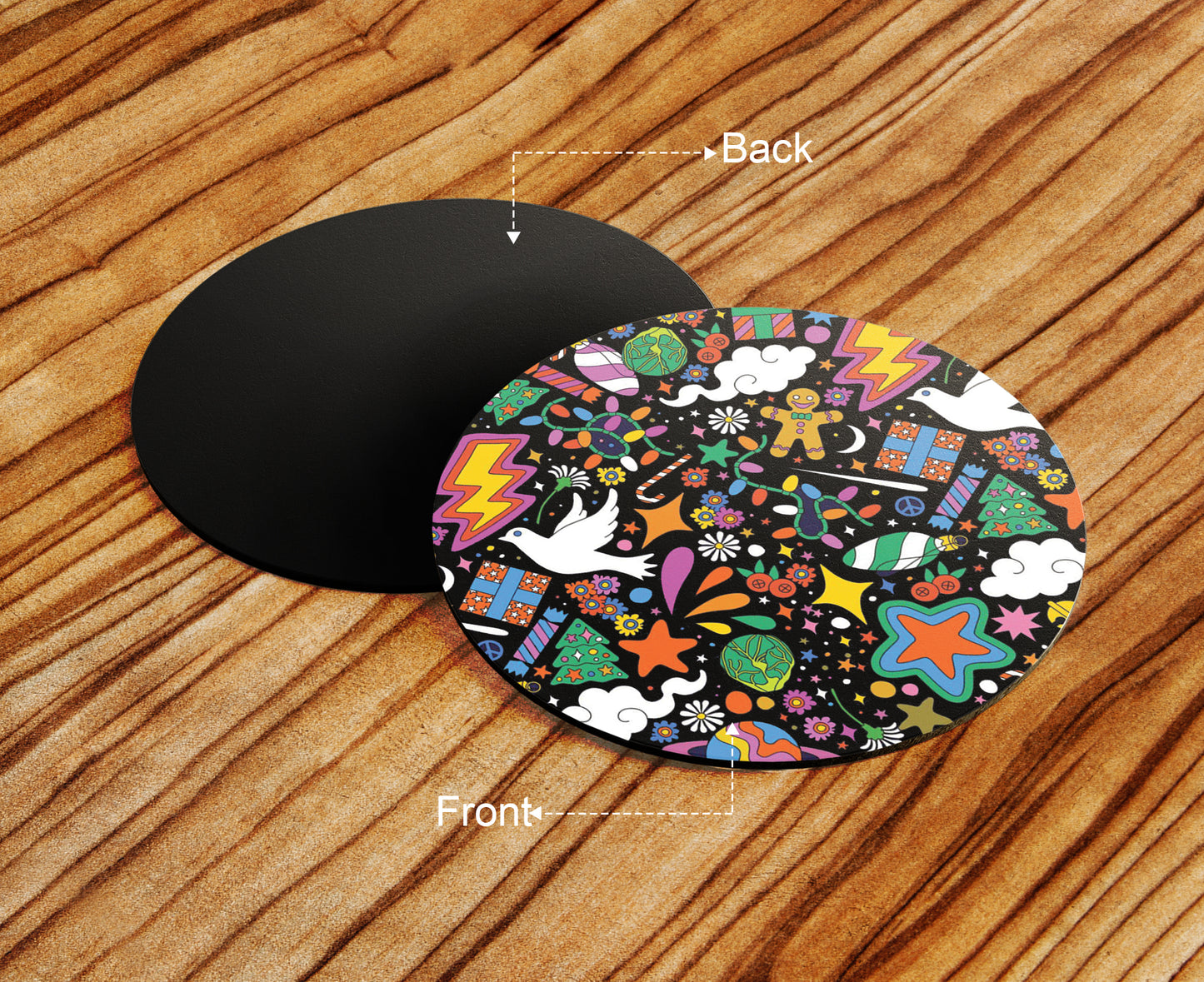 Modern Christmas Illustrated pattern Design Full Black 330 ml Coffee Mug with Coaster