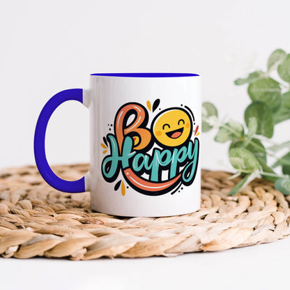 Be happy Dark Blue Handle 330 ml Coffee Mug