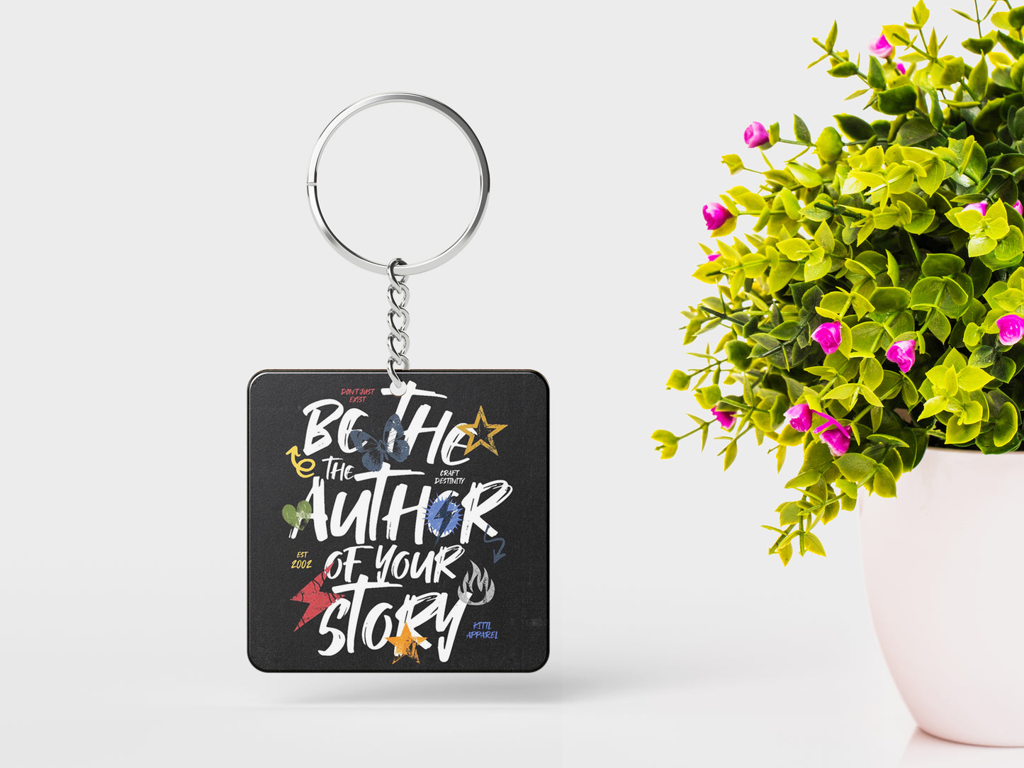 Be The Rizz Author of Your Story Printed Square Shape Wooden Keyring with Chain